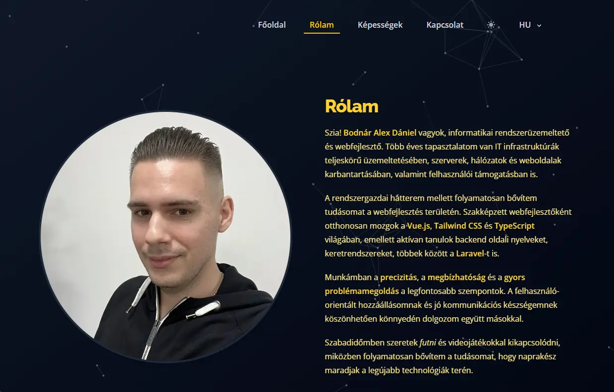 Személyes CV oldal projekt kép